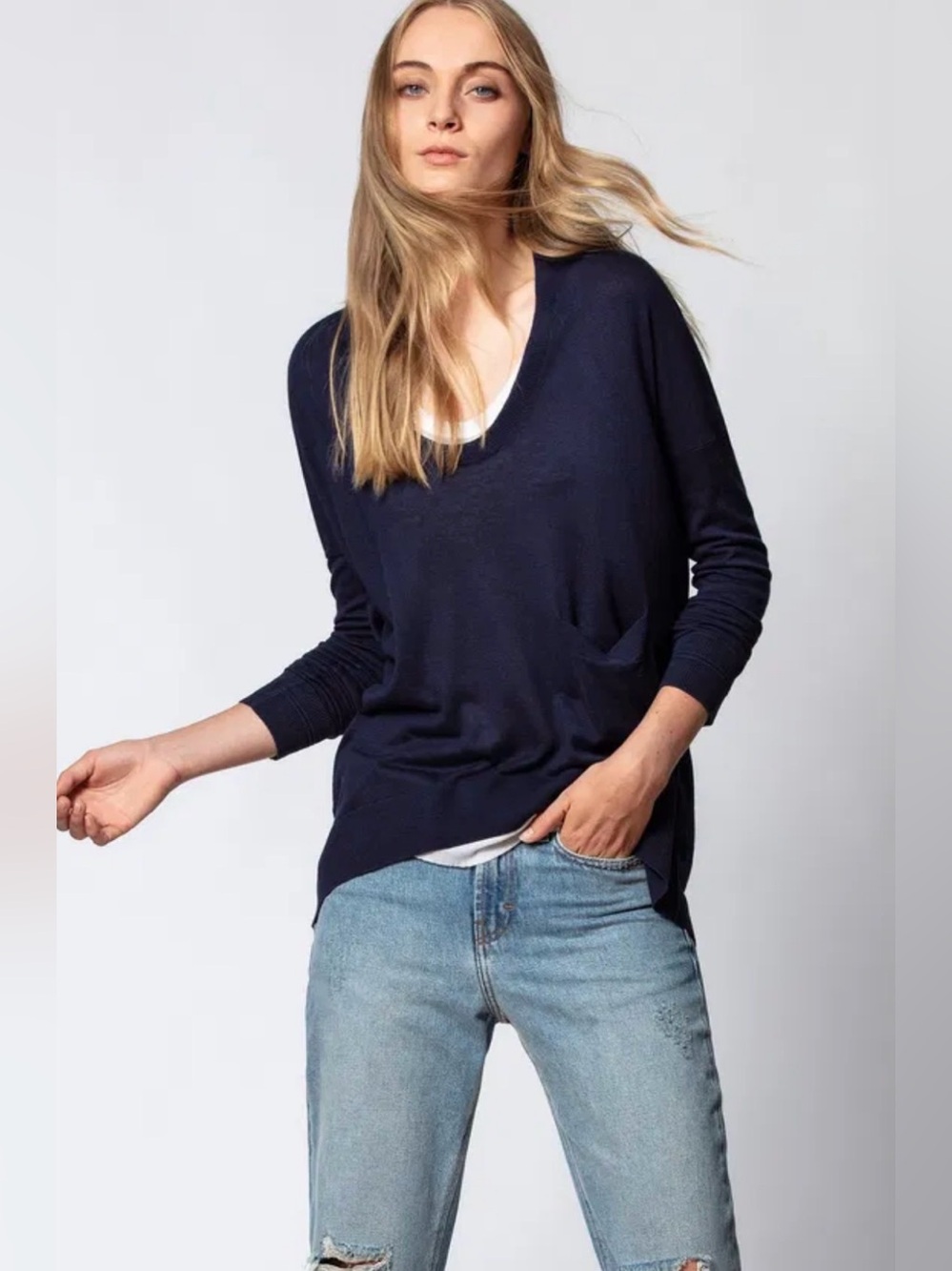 Zadig &Voltaire Preppy Sweater navy blue star embroidered XS